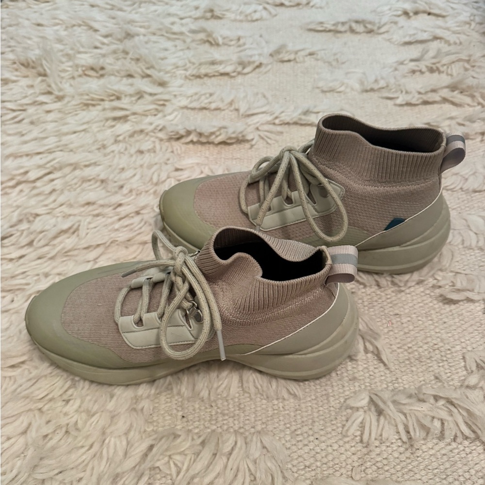 Vessi Stormburst Beige and Green Knit Sneakers